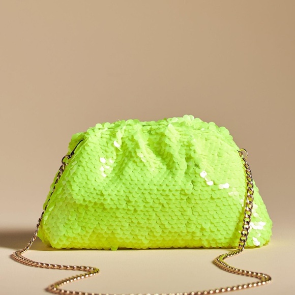 Anthropologie Handbags - Anthropologie Frankie mini neon yellow sequin bag purse new one size